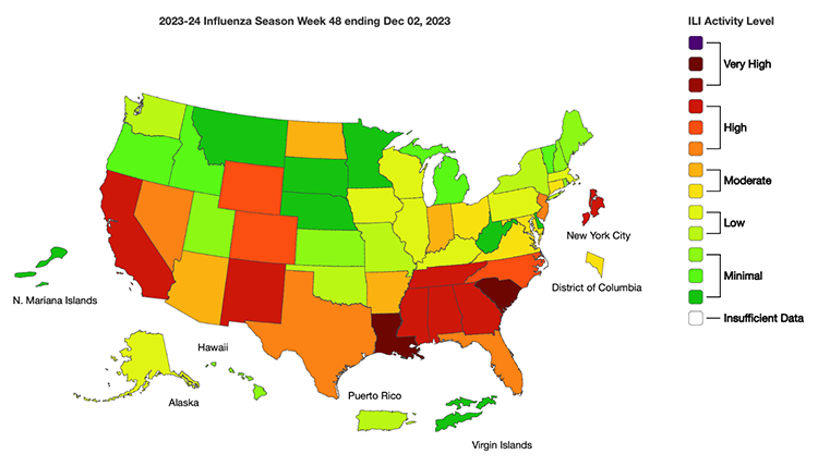 U.S. Influenza-Like Illness (ILI) Levels for the Week Ending December 2, 2023